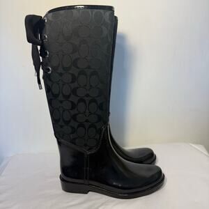 Coach Tristee Rain Boots Black Logo Rubber Waterproof Women’s Size 7B